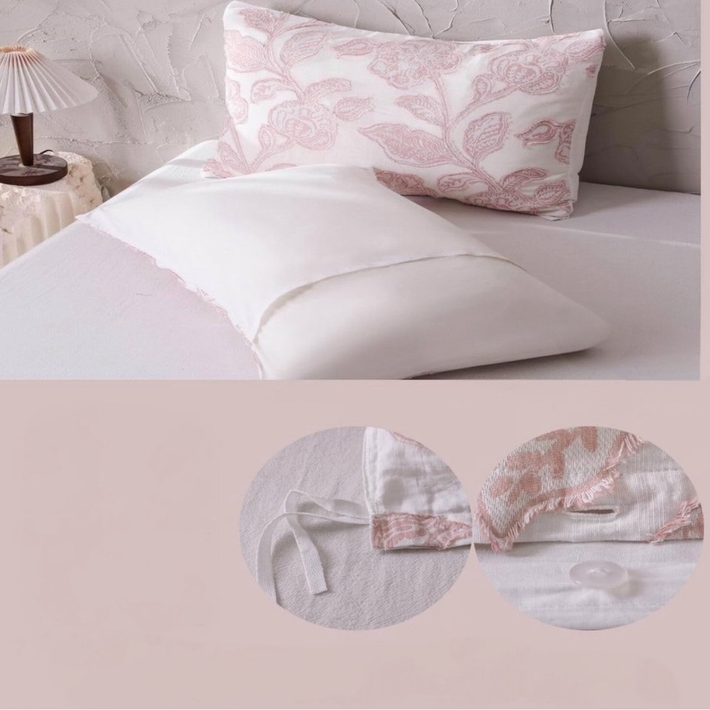 NEW Anthropologie Pink Embroidered Floral Jacquard Cotton Bedding Duvet Sham Set - Picture 5 of 10